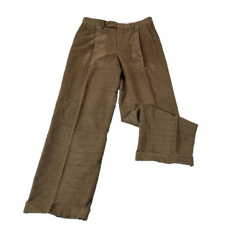 Samuelsohn Mens 33x28 Corduroy Brown Wool Pleated Cuffed Dress Pants Italy EUC
